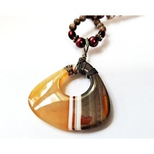 Vintage Tribal Ethnic Sardonyx Pendant Bead Necklace 19 Inch
